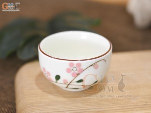 Chén men kem vẽ hoa đào phai