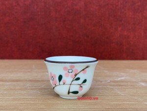 Chén thờ men kem vẽ hoa đào phai