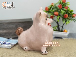 Chó sứ tiết kiệm ngộ nghĩnh màu hồng, cao 21cm