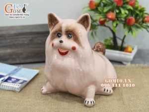 Chó sứ tiết kiệm ngộ nghĩnh màu hồng, cao 21cm