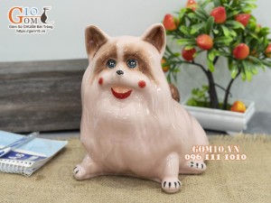 Chó sứ tiết kiệm ngộ nghĩnh màu hồng, cao 21cm