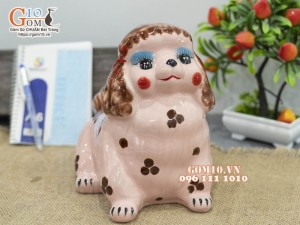 Chó sứ tiết kiệm ngộ nghĩnh màu hồng đốm, cao 21cm