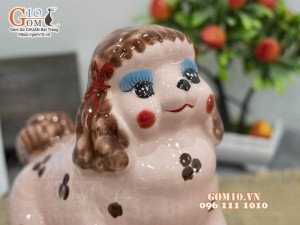 Chó sứ tiết kiệm ngộ nghĩnh màu hồng đốm, cao 21cm