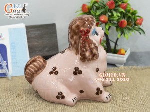 Chó sứ tiết kiệm ngộ nghĩnh màu hồng đốm, cao 21cm