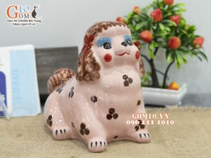 Chó sứ tiết kiệm ngộ nghĩnh màu hồng đốm, cao 21cm