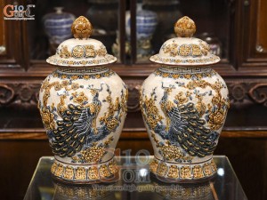 Chóe men rạn đắp nổi Công Đào Phú Quý, 15L