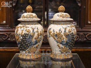 Chóe men rạn đắp nổi Công Đào Phú Quý, 15L