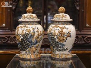 Chóe men rạn đắp nổi Công Đào Phú Quý, 15L