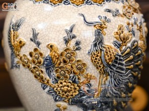 Chóe men rạn đắp nổi Công Đào Phú Quý, 15L