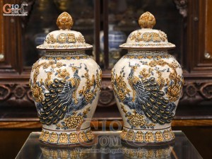 Chóe men rạn đắp nổi Công Đào Phú Quý, 15L