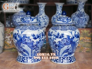 Chóe men rong cổ vẽ cảnh Chim Hoa 40 Lít ( Hàng vẽ tay )