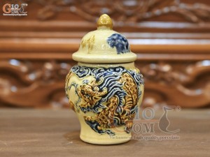Chóe thờ men hoàng tộc đắp nổi Rồng Như Ý, cao 12cm