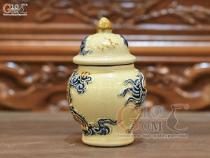 Chóe thờ men hoàng tộc đắp nổi Rồng Như Ý, cao 12cm