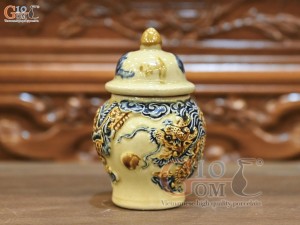 Chóe thờ men hoàng tộc đắp nổi Rồng Như Ý, cao 12cm