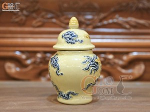 Chóe thờ men hoàng tộc đắp nổi Rồng Như Ý, cao 14cm