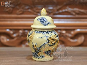 Chóe thờ men hoàng tộc đắp nổi Rồng Như Ý, cao 14cm
