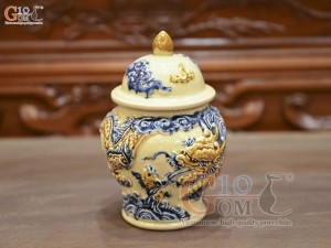 Chóe thờ men hoàng tộc đắp nổi Rồng Như Ý, cao 22cm