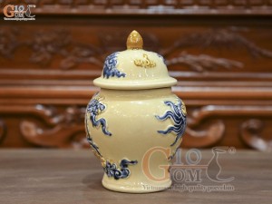 Chóe thờ men hoàng tộc đắp nổi Rồng Như Ý, cao 22cm