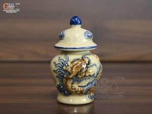 Chóe thờ men hoàng tộc đắp nổi Rồng Phúc Mãn, cao 13cm