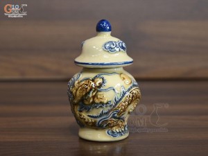 Chóe thờ men hoàng tộc đắp nổi Rồng Phúc Mãn, cao 13cm