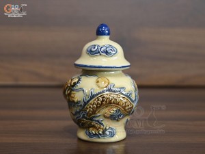 Chóe thờ men hoàng tộc đắp nổi Rồng Phúc Mãn, cao 13cm