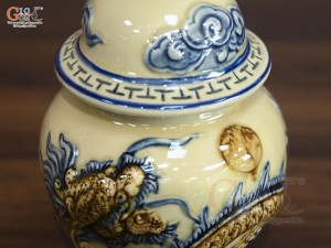 Chóe thờ men hoàng tộc đắp nổi Rồng Phúc Mãn, cao 17cm