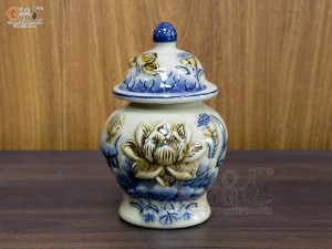 Chóe thờ men hoàng tộc đắp nổi Sen, cao 14cm