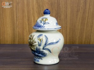 Chóe thờ men hoàng tộc đắp nổi Sen, cao 14cm