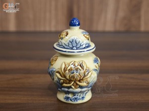 Chóe thờ men hoàng tộc đắp nổi Sen Phú Quý, cao 13cm