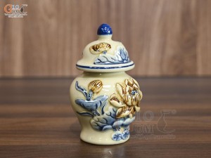 Chóe thờ men hoàng tộc đắp nổi Sen Phú Quý, cao 13cm