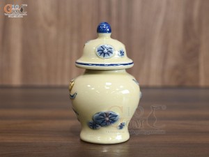 Chóe thờ men hoàng tộc đắp nổi Sen Phú Quý, cao 13cm