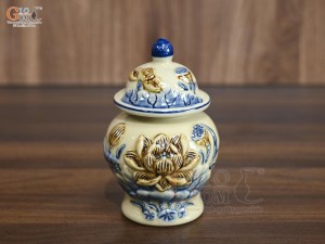 Chóe thờ men hoàng tộc đắp nổi Sen Phú Quý, cao 14cm