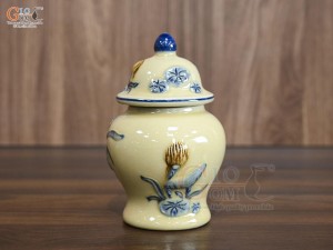 Chóe thờ men hoàng tộc đắp nổi Sen Phú Quý, cao 17cm