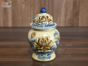 Chóe thờ men hoàng tộc đắp nổi Sen Phú Quý, cao 17cm