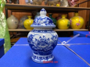 Chóe thờ men lam cổ vẽ hoa Sen Tài Lộc, cao 12cm