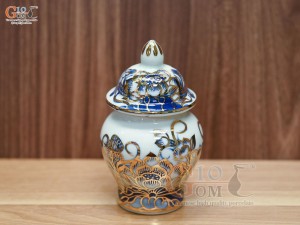 Choé thờ men lam vẽ Sen Đại Cát, cao 16cm vẽ vàng 24k
