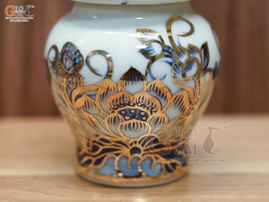 Choé thờ men lam vẽ Sen Đại Cát, cao 16cm vẽ vàng 24k