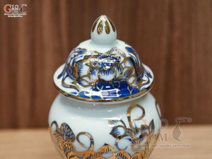 Choé thờ men lam vẽ Sen Đại Cát, cao 16cm vẽ vàng 24k