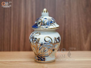 Choé thờ men lam vẽ Sen Đại Cát, cao 16cm vẽ vàng 24k