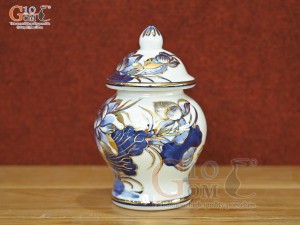 Chóe thờ men lam cổ vẽ Sen Tài Lộc vẽ vàng 24k, cao 14cm