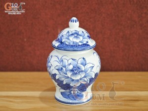 Chóe thờ men lam cổ vẽ Sen Tài Lộc, cao 16cm