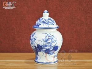 Chóe thờ men lam cổ vẽ Sen Tài Lộc, cao 16cm