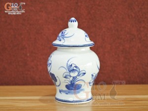 Chóe thờ men lam cổ vẽ Sen Tài Lộc, cao 16cm