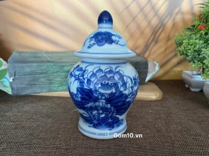 Choé thờ men lam hoa sen, cao 15cm