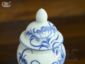 Chóe thờ men lam vẽ Sen Đại Cát, cao 13cm