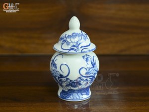 Chóe thờ men lam vẽ Sen Đại Cát, cao 13cm