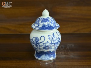 Chóe thờ men lam vẽ Sen Đại Cát, cao 17cm