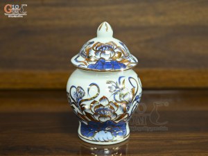 Chóe thờ men lam vẽ Sen Đại Cát vẽ vàng, cao 17cm