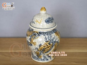 Chóe thờ men rạn đắp nổi Rồng Phú Quý, cao 17cm