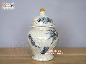 Chóe thờ men rạn đắp nổi Rồng Phú Quý, cao 17cm